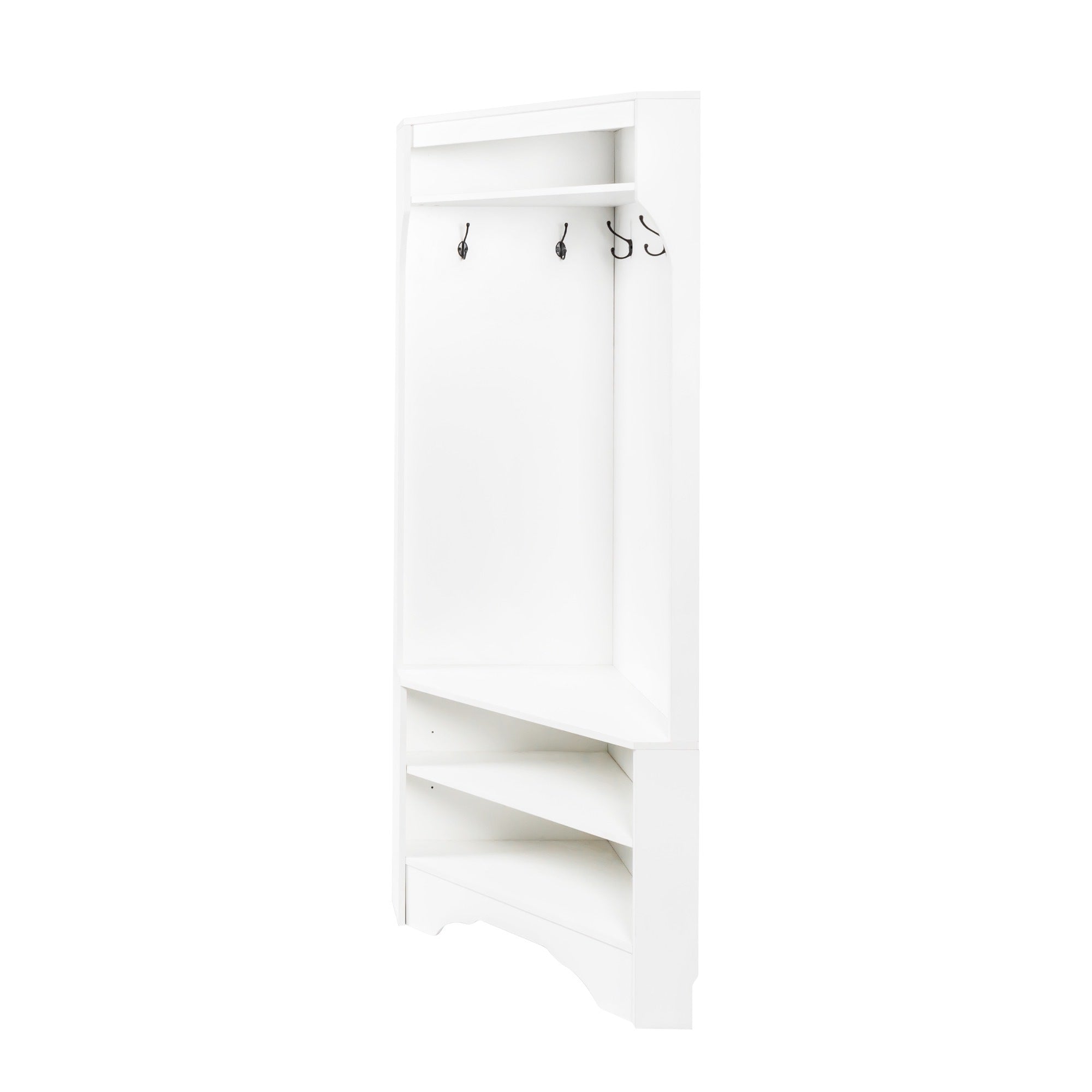 Minimalist Corner Hall Tree with Shoe Bench, Versatile Entryway Coat Rack with 4 Hooks, Corner Cabinet with Adjustable Shelf for Hallway, Living Room, White, 29.5''W*71.6''H (OLD SKU: N721P189665K) - Grand Goldman Shop