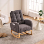 LY-5104 Dark Gray  Accent Rocking  Chair with  Footrest High Back Rubber Wood Rocking Legs Bedroom Living Space   26.77D X 38.36W X 39.76H Inch - Grand Goldman Shop
