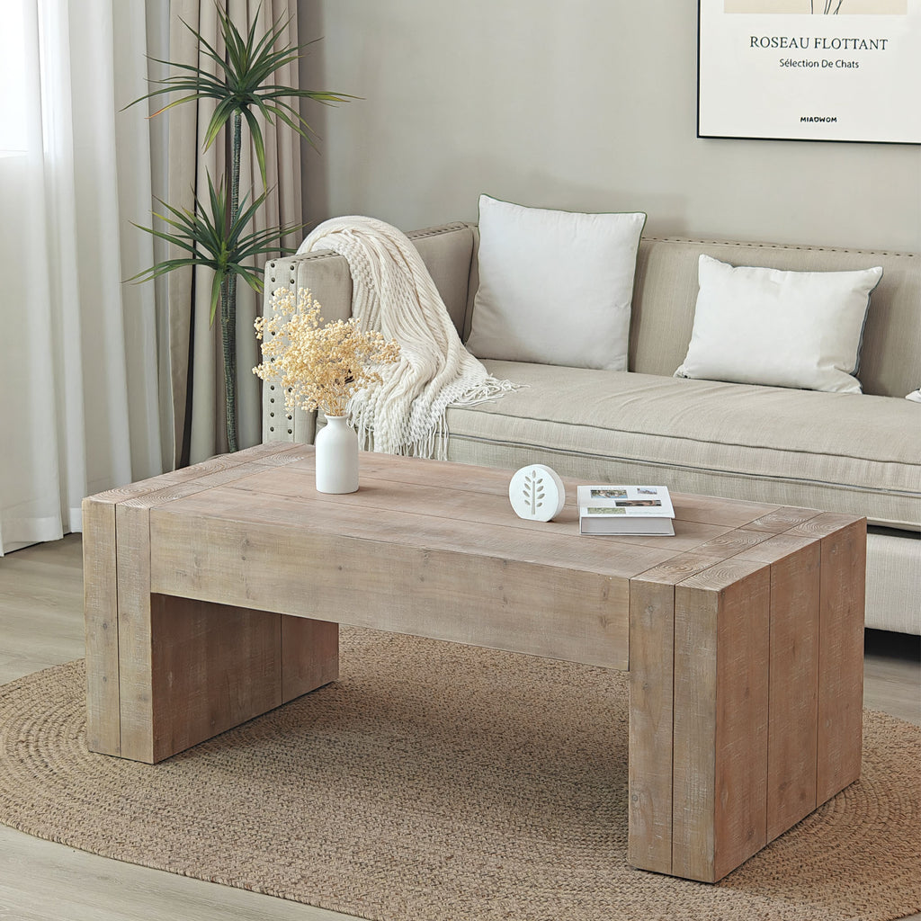 Rustic Wood Coffee Table, 49in Modern Farmhouse Rectangular Table for Living Room - Grand Goldman Shop