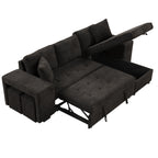 Modern L-Shape 3 Seat Reversible Sectional Couch with Pull Out Sleeper Sofa, Storage Chaise, 2 Stools, Charcoal Grey, Linen Chenille - Grand Goldman Shop