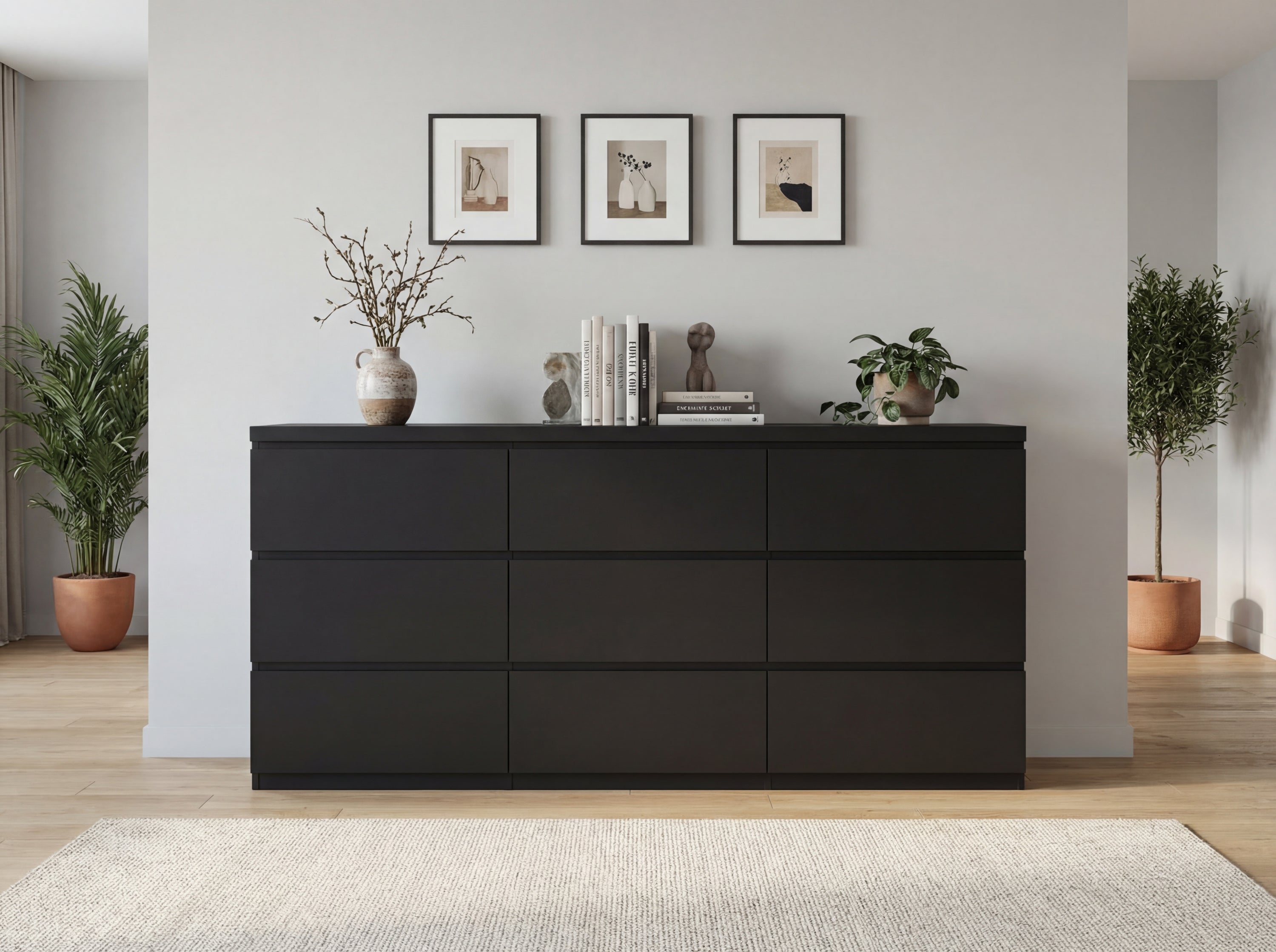 9 Drawer Dresser with No Handle Design, Modern Black Matte Wood Dresser for Bedroom, Storage Chest of Drawers for Living Room, Hallway, Entryway - Grand Goldman Shop