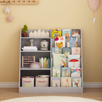 Kids Bookshelf and Toy Storage Organizer, Multifunctional 4 Tier Wooden Kids Book Shelf with  Bookcase Display Stand in Kids 