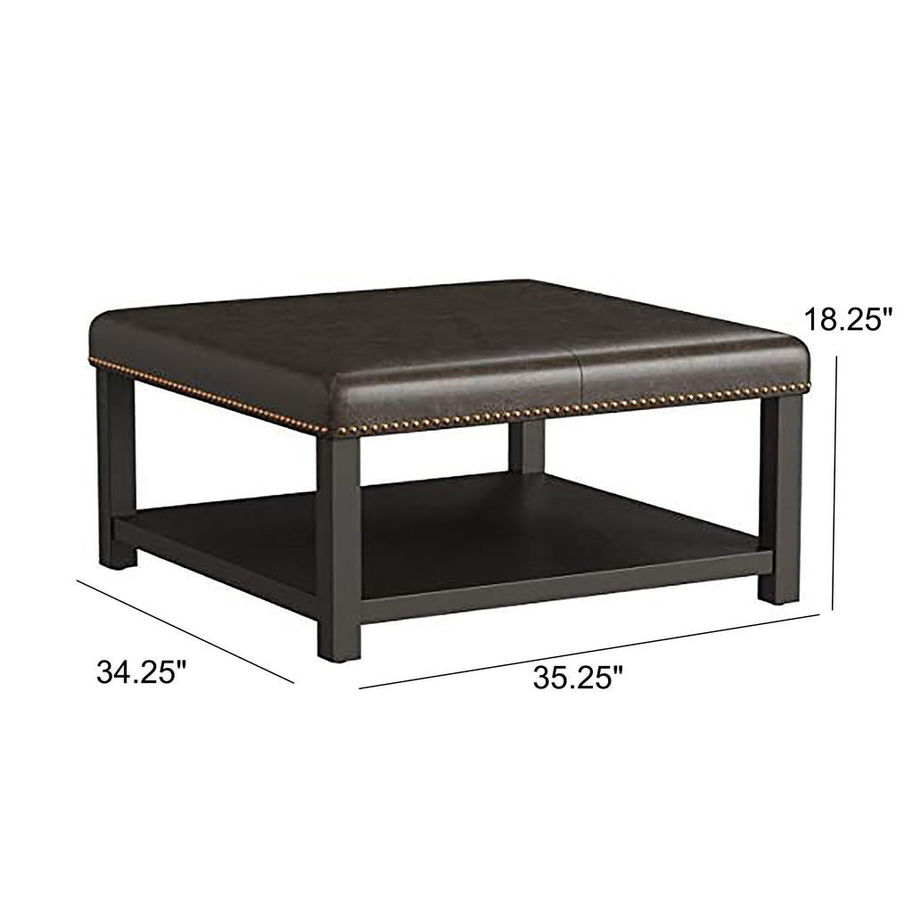 Large Square Ottoman Bench, faux leather Coffee Table Ottoman with rack & Solid Wood Legs, Oversized Ottoman for Living Room - Grand Goldman Shop
