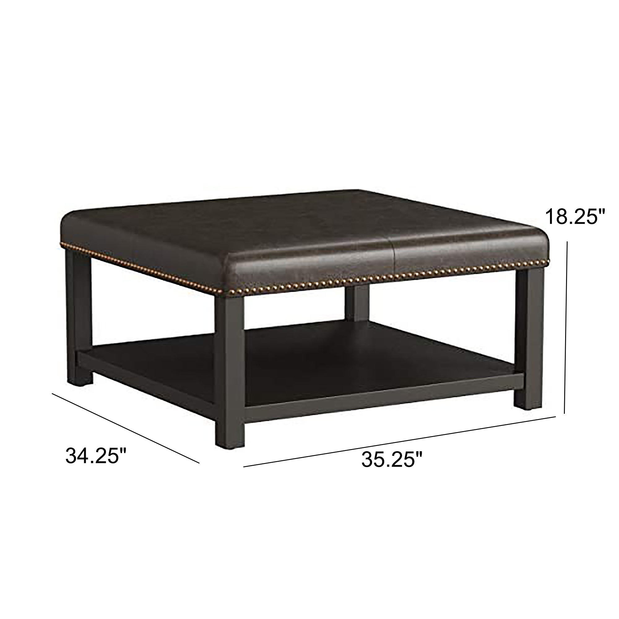 Large Square Ottoman Bench, faux leather Coffee Table Ottoman with rack & Solid Wood Legs, Oversized Ottoman for Living Room - Grand Goldman Shop