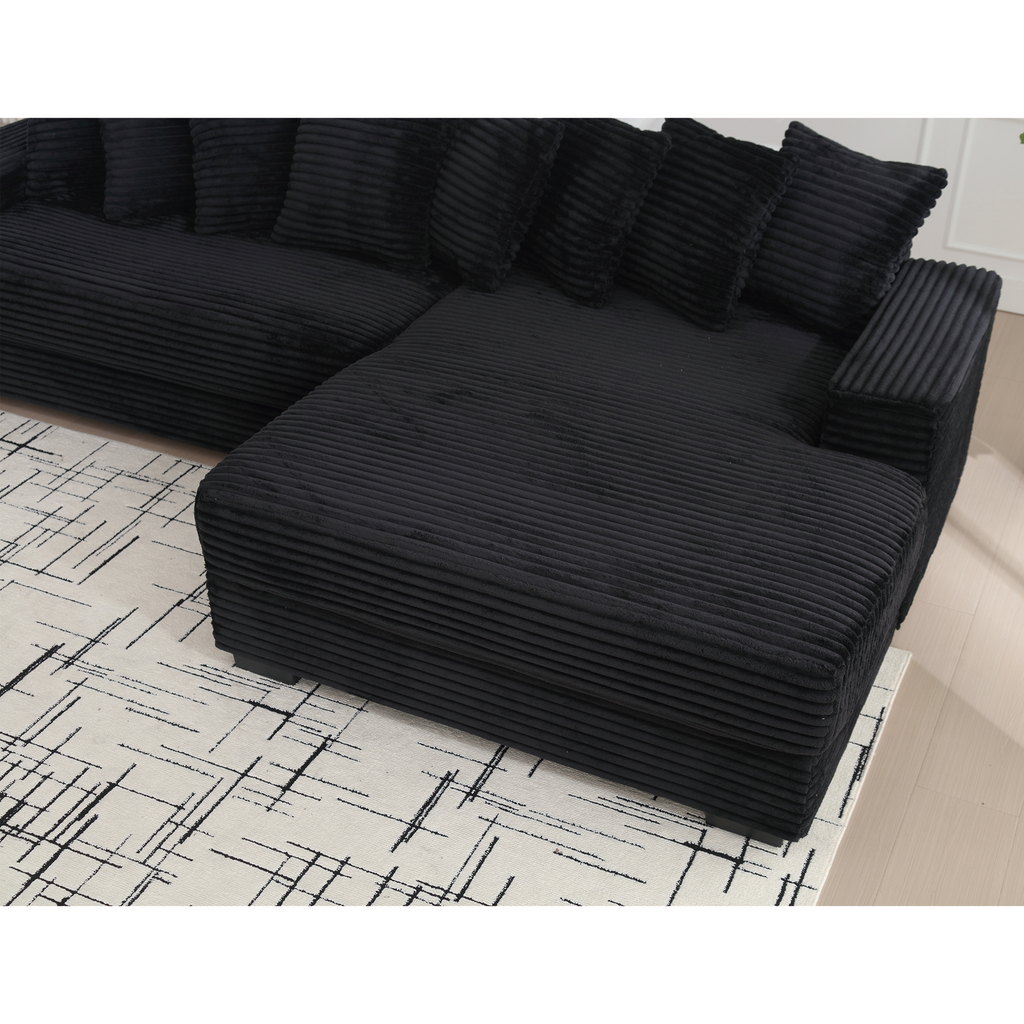 [NEW ARRIVED] [VIDEO PROVIDED] Oversized Two-Piece  Couches,  L Shaped Sofa, Corduroy, Right Chaise Daybed,with Armrests,Eight Throw Pillows,Corner Sofa,Easy To Assemble,  Black - Grand Goldman Shop