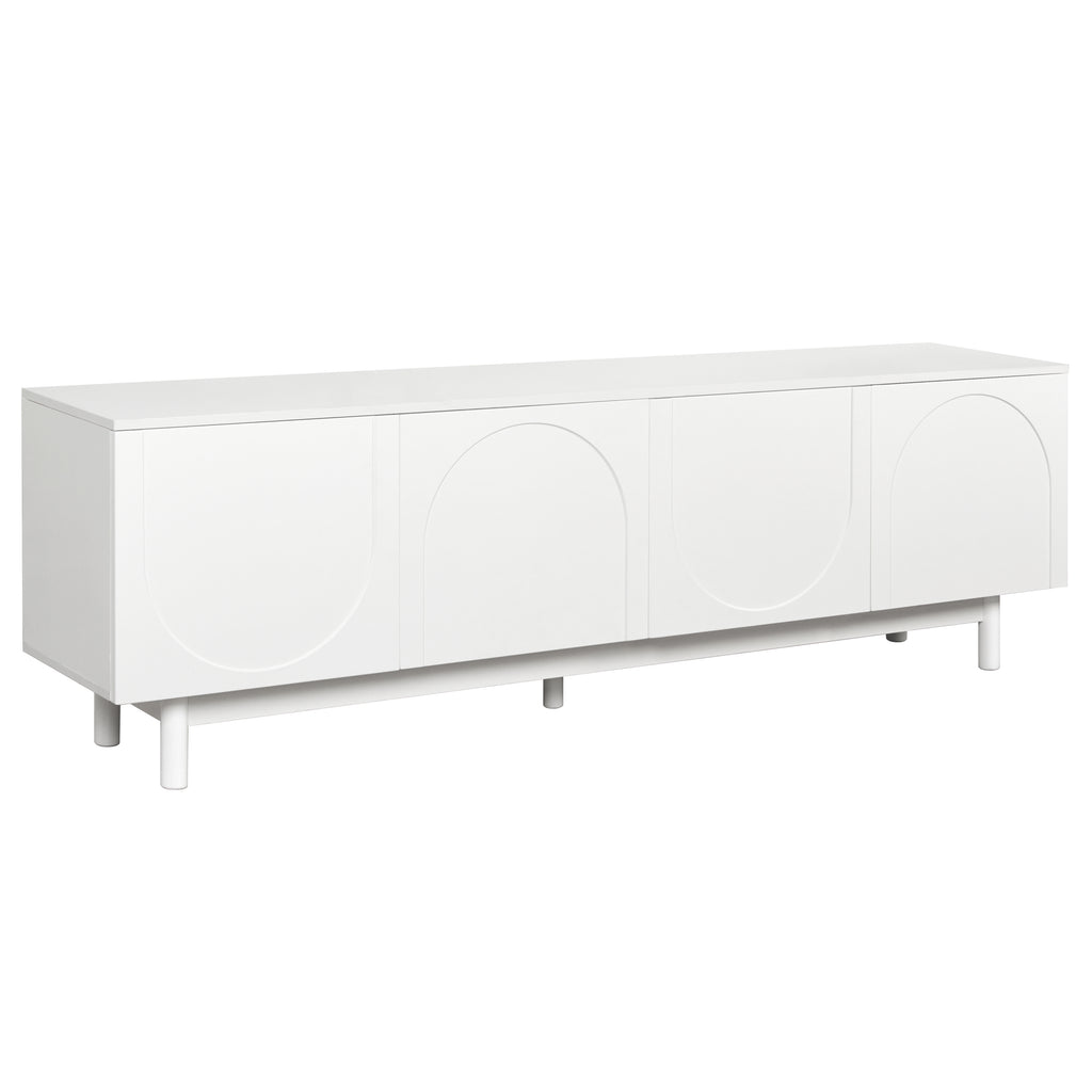 ON-TREND Graceful TV Stand with Arch Cabinets for TVs Up to 78'', Minimalist Entertainment Center with Solid Wood Legs, Practical Media Console with Adjustable Shelves for Living Room, White - Grand Goldman Shop
