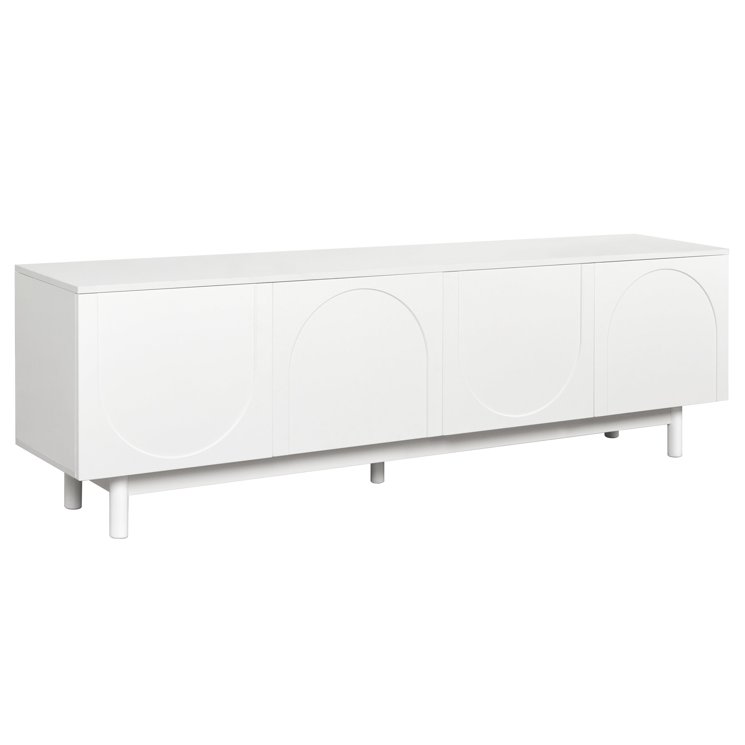 ON-TREND Graceful TV Stand with Arch Cabinets for TVs Up to 78'', Minimalist Entertainment Center with Solid Wood Legs, Practical Media Console with Adjustable Shelves for Living Room, White - Grand Goldman Shop