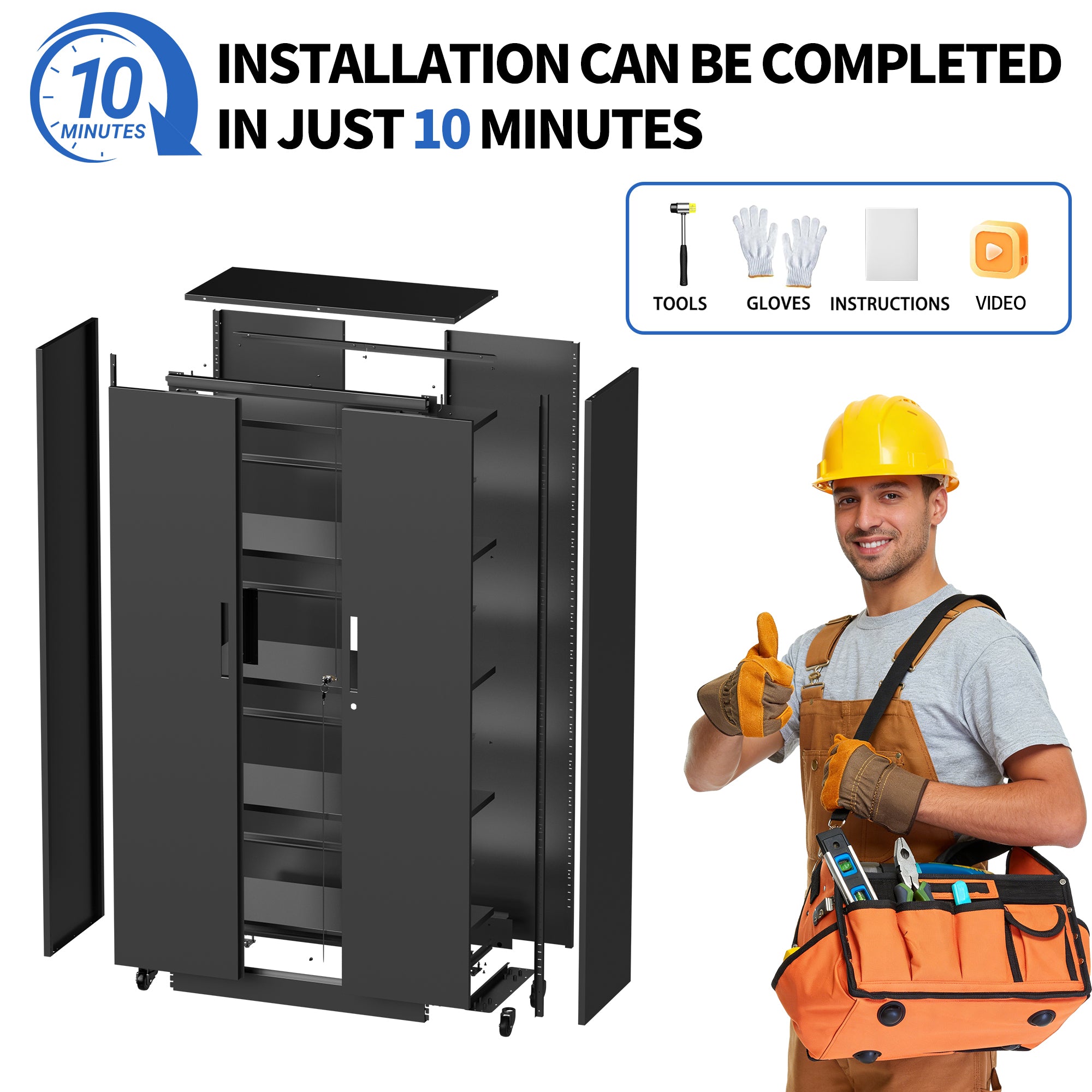 Heavy Duty Rolling Metal Cabinet with Lock, 71 inch Garage Storage Cabinet, 4 Adjustable Shelves (180lb Each), Black, for Too