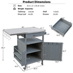 K&K 40.5' Outdoor Grill Cart with Stainless Steel Top, Solid Wood Outdoor Storage Cabinet with Drop Leaf, One Drawer, Towel Rack, Rolling Kitchen Cart with Lockable Wheels for Lawn Garden, Blue Grey - Grand Goldman Shop