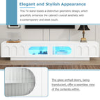 ON-TREND TV Stand with Fluted tempered Glass Doors for TVs Up to 95'', Functional Media Console with Arched Cabinet Doors, Entertainment Center with APP-Controlled LED Light for Living Room, White - Grand Goldman Shop