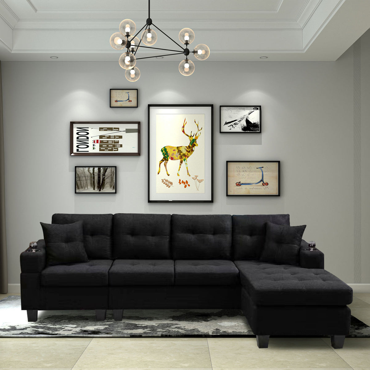 MEGA right sectional sofa with footrest, convertible corner sofa with armrest storage, living room and apartment sectional sofa, right chaise longue and grey - Grand Goldman Shop