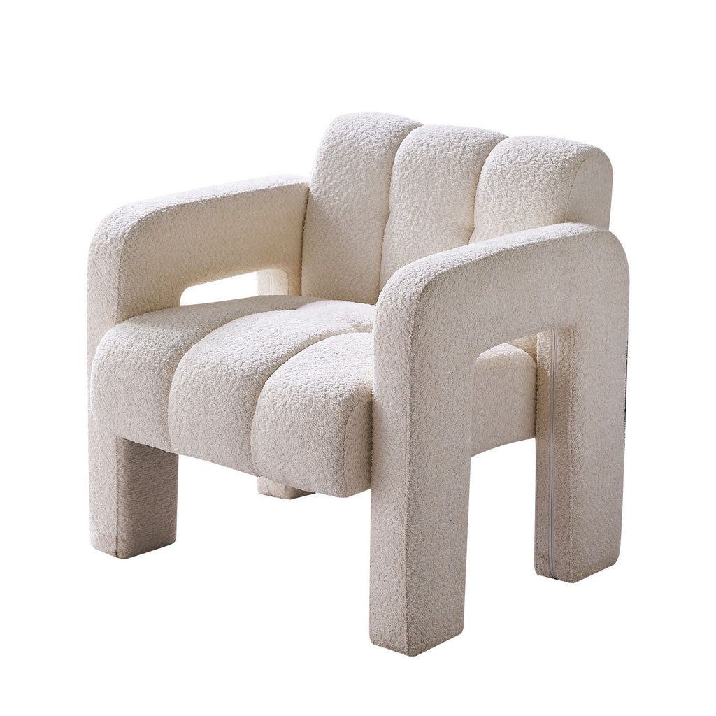 Stylish Boucle Upholstered Accent Chair with Solid Wood Frame and High-Density Foam in Beige - Grand Goldman Shop