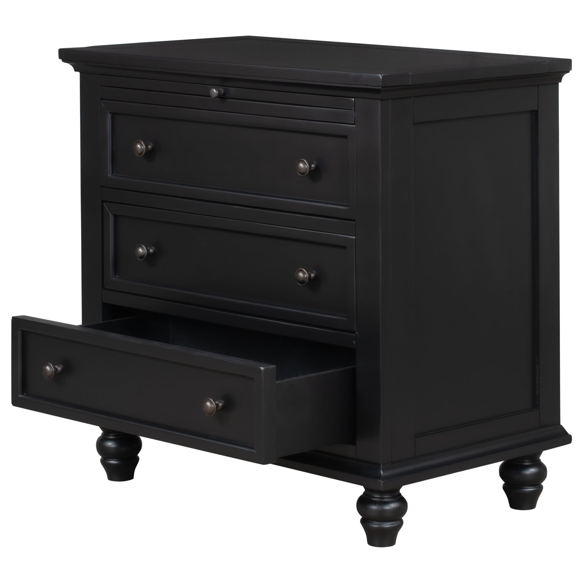 U_STYLE 27.6'' Painted Nightstand with pull-out tray, Fashion Bedside Cabinet with 3 Drawers, Minimalist Sofa Side Table with rubber legs and Metal handle for Bedroom Sofa Couch Office - Grand Goldman Shop