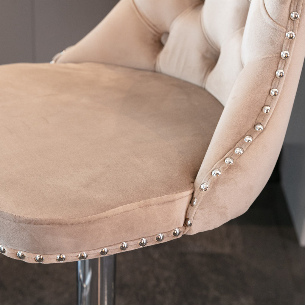 A&A Furniture,Swivel Velvet Barstools Adjusatble Seat Height from 25-33 Inch, Modern Upholstered Chrome base Bar Stools with Backs Comfortable Tufted for Home Pub and Kitchen Island（Khaki,Set of 2） - Grand Goldman Shop