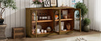 TREXM 4-Door Large Storage Buffet Cabinet with Glass Doors, Arched Cabinet with Adjustable Shelves for Kitchen, Dining Room and Living Room (Old Pine) - Grand Goldman Shop