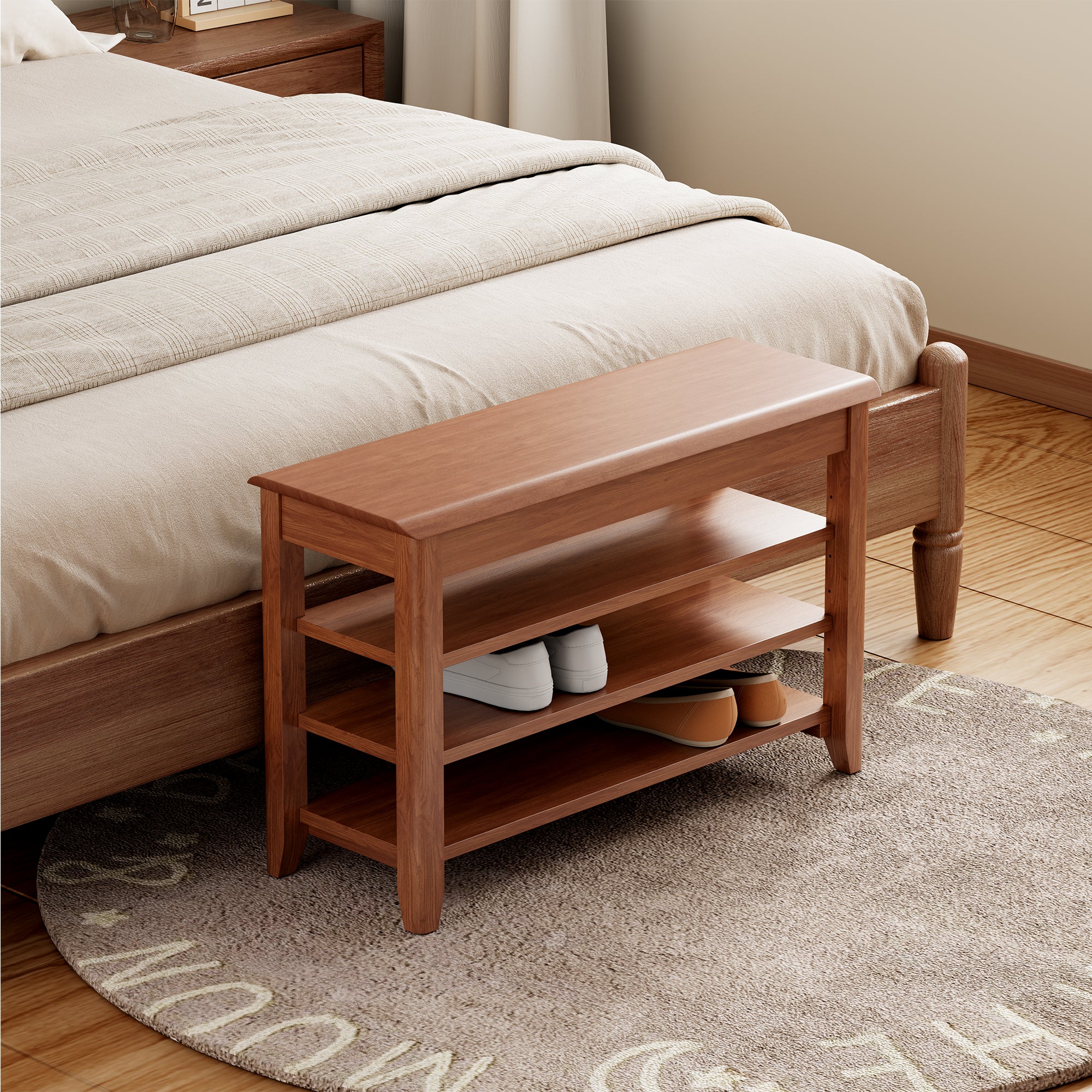 Adjustable shoe-changing bench, storage bench, hidden storage. With a load-bearing capacity of up to 550 pounds, suitable for bedrooms and corridors. 100% solid wood. - Grand Goldman Shop