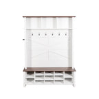 Farmhouse 4-in-1 Hall Tree with 6 Hooks, Walnut Entryway Bench with Shelves,  Wooden Style Rustic Shoe Organizer with 16 Open Compartments for Mudroom, Living Room, White (OLD SKU: N721P264915K) - Grand Goldman Shop