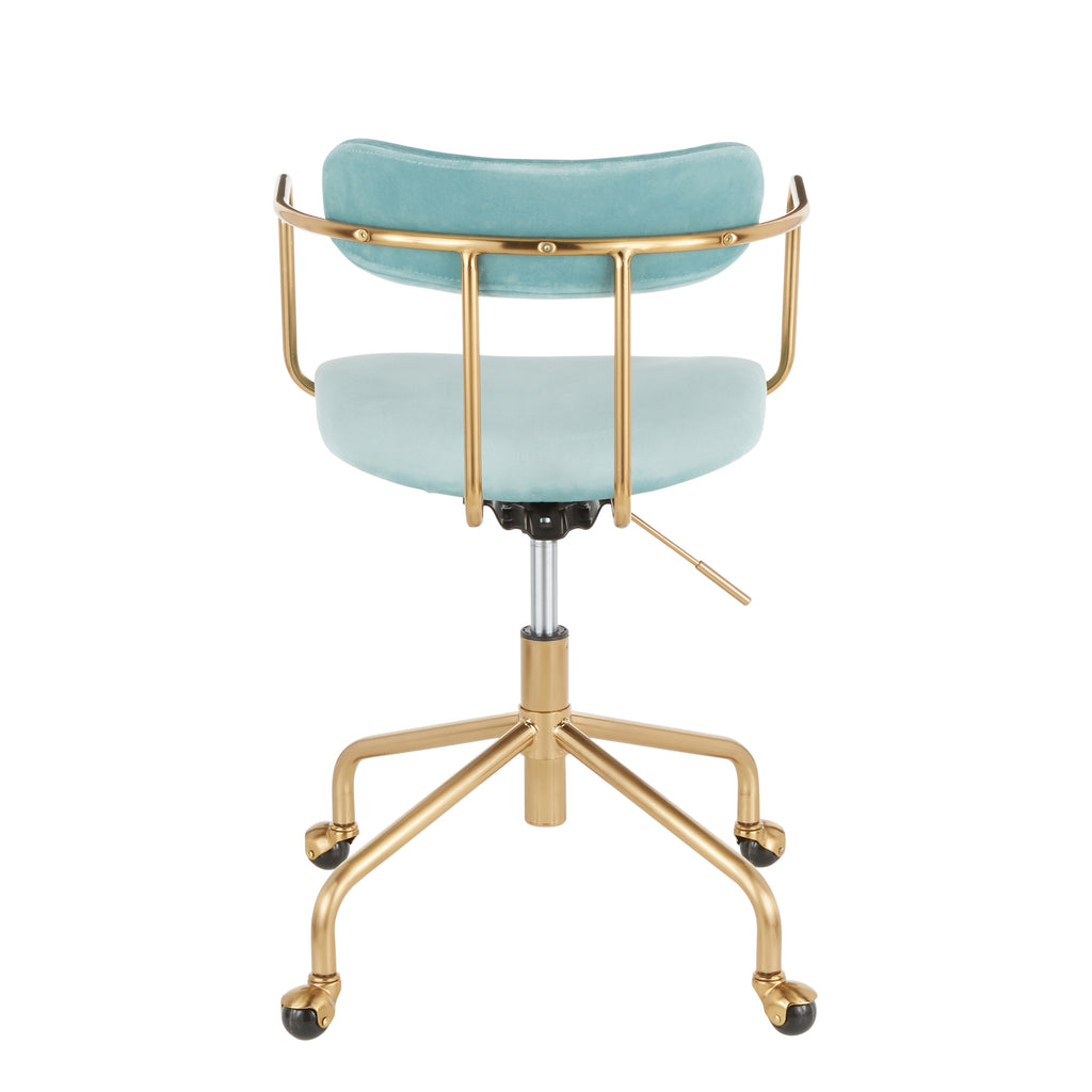 Contemporary Office Chair in Gold Metal and Light Blue Velvet | Premium Home Decor - Grand Goldman