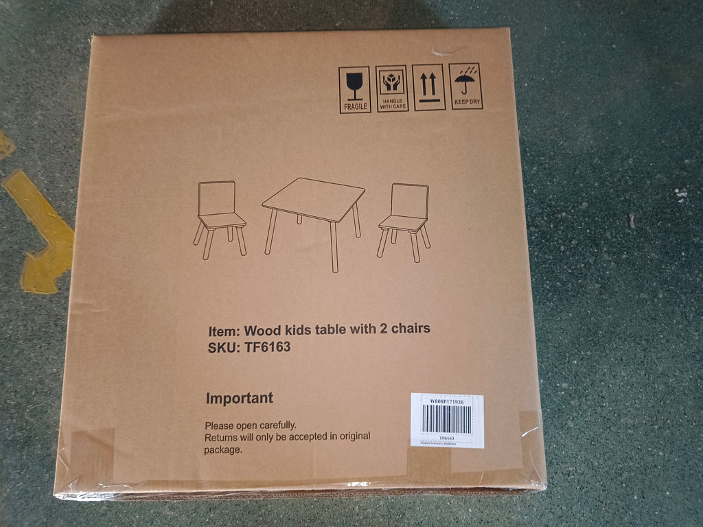 White Wooden Kids Table and 2 Chairs Set, 3-Piece Toddler Activity Play Table with Solid Wood & MDF Construction, Compact Siz