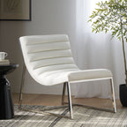 WILMOUTH ROLL OCCASIONAL CHAIR in White Leather with Chrome-Finished Steel Legs, Modern & Contemporary Style - Grand Goldman Shop
