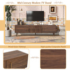 Mid Century TV Stand with 2 Drawers, Media Console Table for TVs up to 80'', Walnut Finish Solid Wood and MDF Entertainment Center for Living Room, Bedroom, Home Theatre - Grand Goldman Shop
