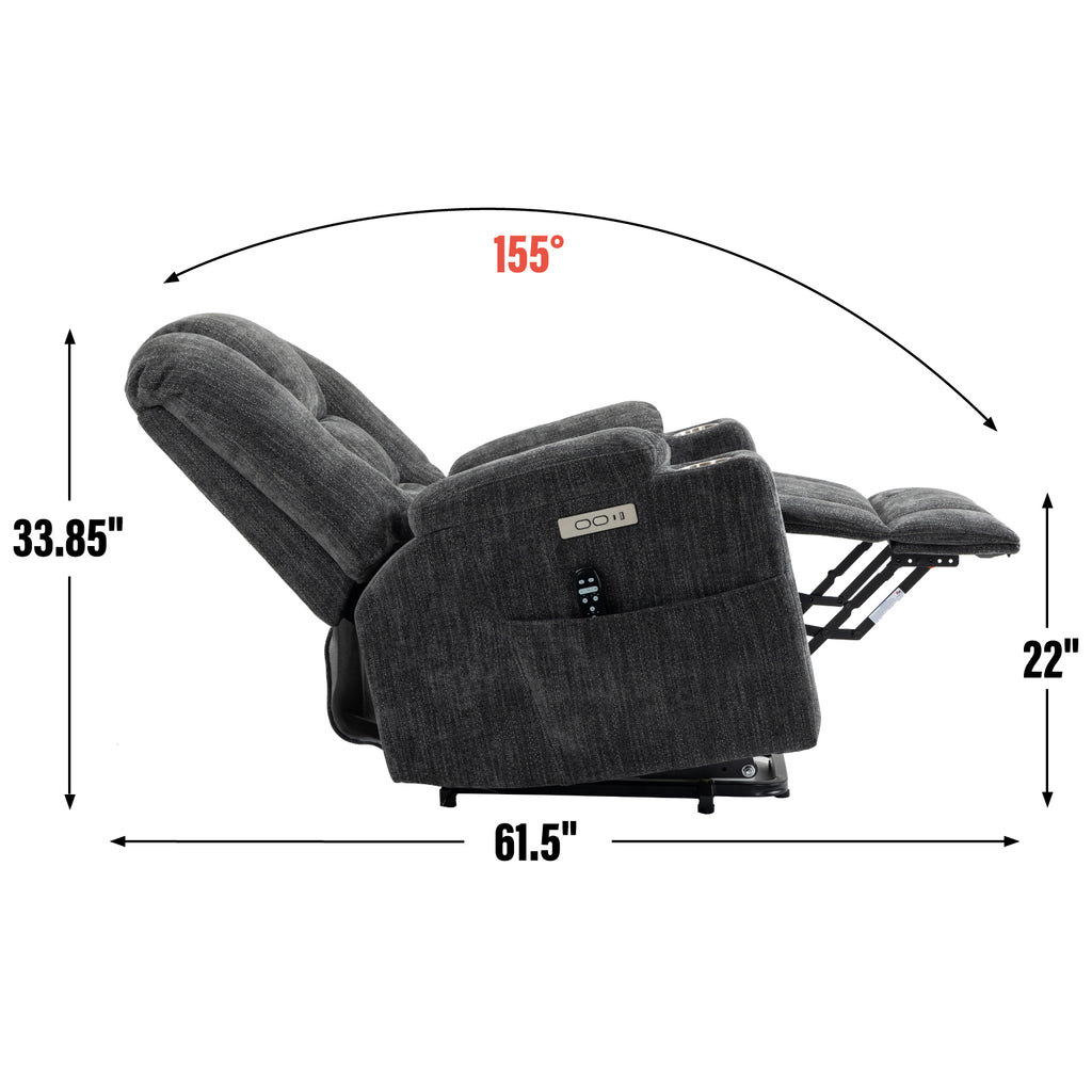 EMON'S Large Power Lift Recliner Chair with Massage and Heat for Elderly, Overstuffed Wide Recliners, Heavy Duty Motion Mechanism with USB and Type C Ports, 2 Steel Cup Holders, Gray - Grand Goldman Shop