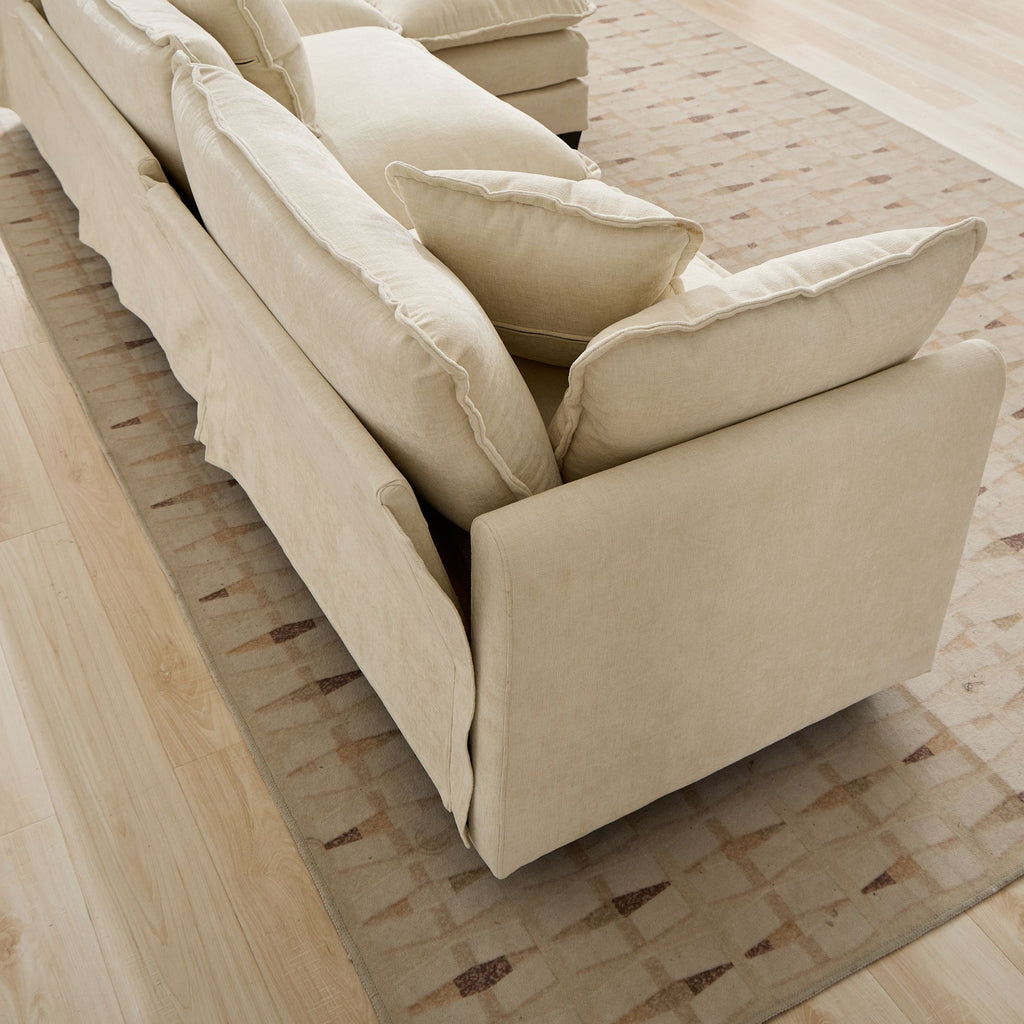 Cloud Sofa two Seats (the cushion on the armrest not included), Modern Sectional Couch, for Apartment, Comfy Double Layer Upholstered Seat Cushion, Breathable Chenille Fabric, Beige,SW504ABG - Grand Goldman Shop
