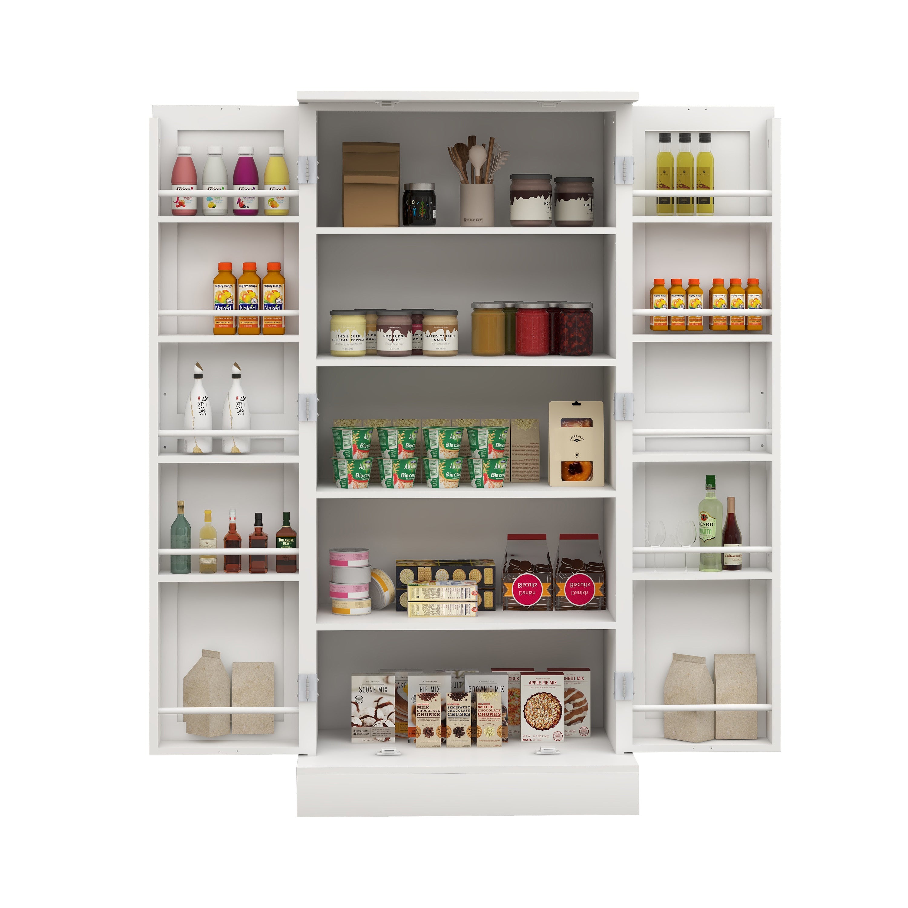 50' LED Kitchen Pantry Cabinet,Freestanding Buffet Cupboards Sideboard with 2 Doors with Racks and 2 Adjustable Shelves for Kitchen, Living Room and Dinning Room-White - Grand Goldman Shop
