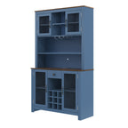 70.9' Kitchen Pantry Storage Cabinet Rustic Buffet Cabinet, Kitchen Hutch Cabinet with LED Outlets Food Pantry Cabinet with Doors and Shelves Wine Rack for Dining Room, Navy Blue - Grand Goldman Shop