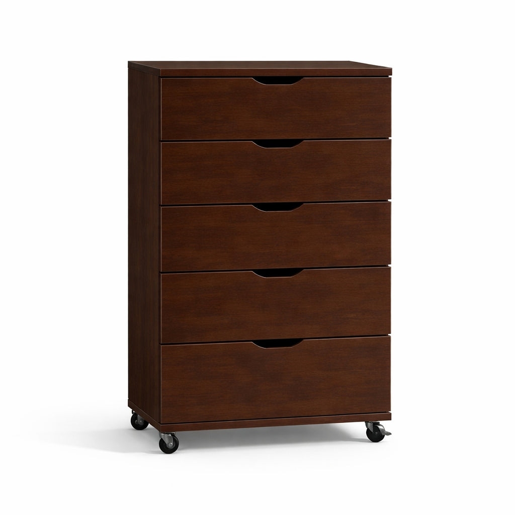 Rustic Dark Brown 5-Drawer Rolling Dresser with Caster Wheels, Wooden Mobile Storage Cabinet for Bedroom, Closet, or Small Space, 30.71' W x 15.83' D x 46.46' H - Grand Goldman Shop