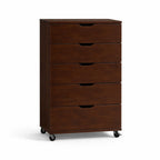 Rustic Dark Brown 5-Drawer Rolling Dresser with Caster Wheels, Wooden Mobile Storage Cabinet for Bedroom, Closet, or Small Space, 30.71' W x 15.83' D x 46.46' H - Grand Goldman Shop