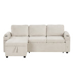 Convertible L-shaped Beige Sofa Couch with Storage, Cup Holders, USB Ports, Chenille Fabric - Grand Goldman Shop