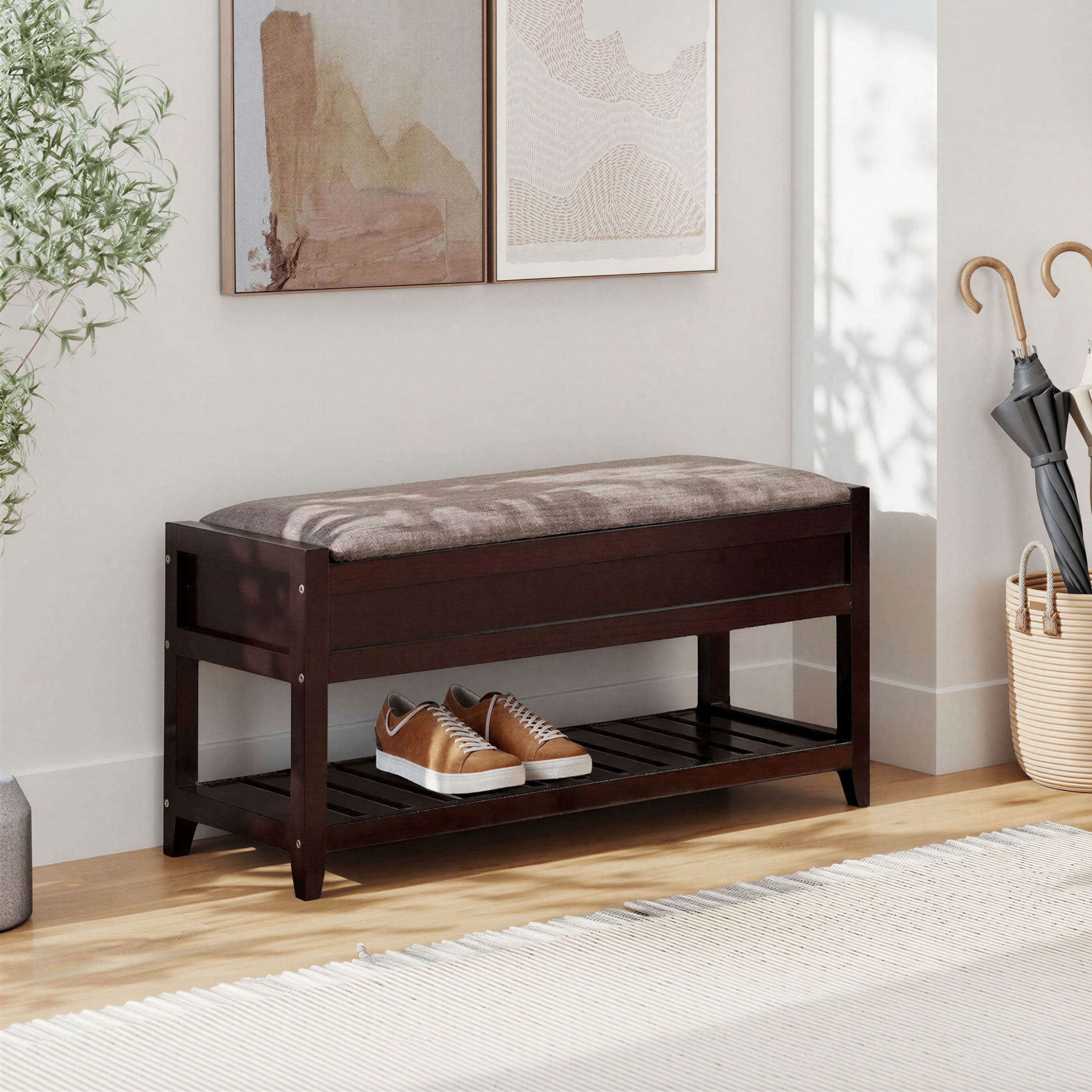 Rouen Seating Bench with Shoe Storage, Espresso - Grand Goldman Shop