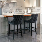 A&A Furniture,Contemporary Velvet Upholstered Wing-Back Barstools with Button Tufted Decoration and Wooden Legs, and Chrome Nailhead Trim, Leisure Style Bar Chairs,Bar stools,Set of 2 (Black),SW1824BK - Grand Goldman Shop