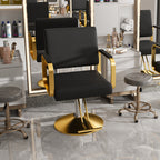 Hydraulic Salon Chair - 360° Swivel Barber Stylist Chair with Pump, Non-Tilting Design in Black and Gold PU Leather - Grand Goldman Shop