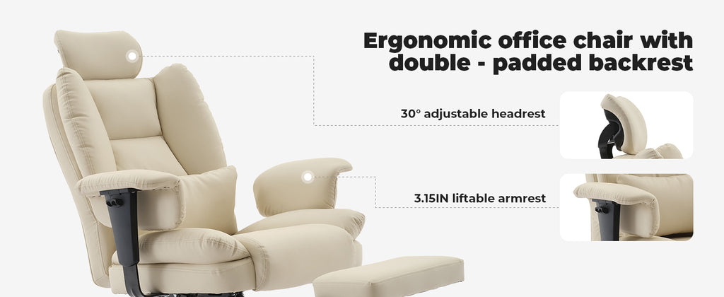Office Chair Ergonomic 200 kg PU Leather Computer Chair with Lumbar Support and High Backrest, Ergonomic Desk Chair with Lift