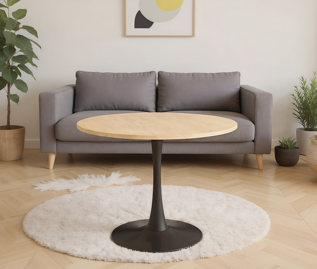 (Natural Wood Color)Round Table, Modern Dining Table, Dining Table, MDF Top and Steel Base Tulip Round Kitchen Table, Kitchen Table, Mid Century Coffee Table for Living Room 24 Inch, Oval Dining Table - Grand Goldman Shop