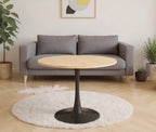 (Natural Wood Color)Round Table, Modern Dining Table, Dining Table, MDF Top and Steel Base Tulip Round Kitchen Table, Kitchen Table, Mid Century Coffee Table for Living Room 24 Inch, Oval Dining Table - Grand Goldman Shop