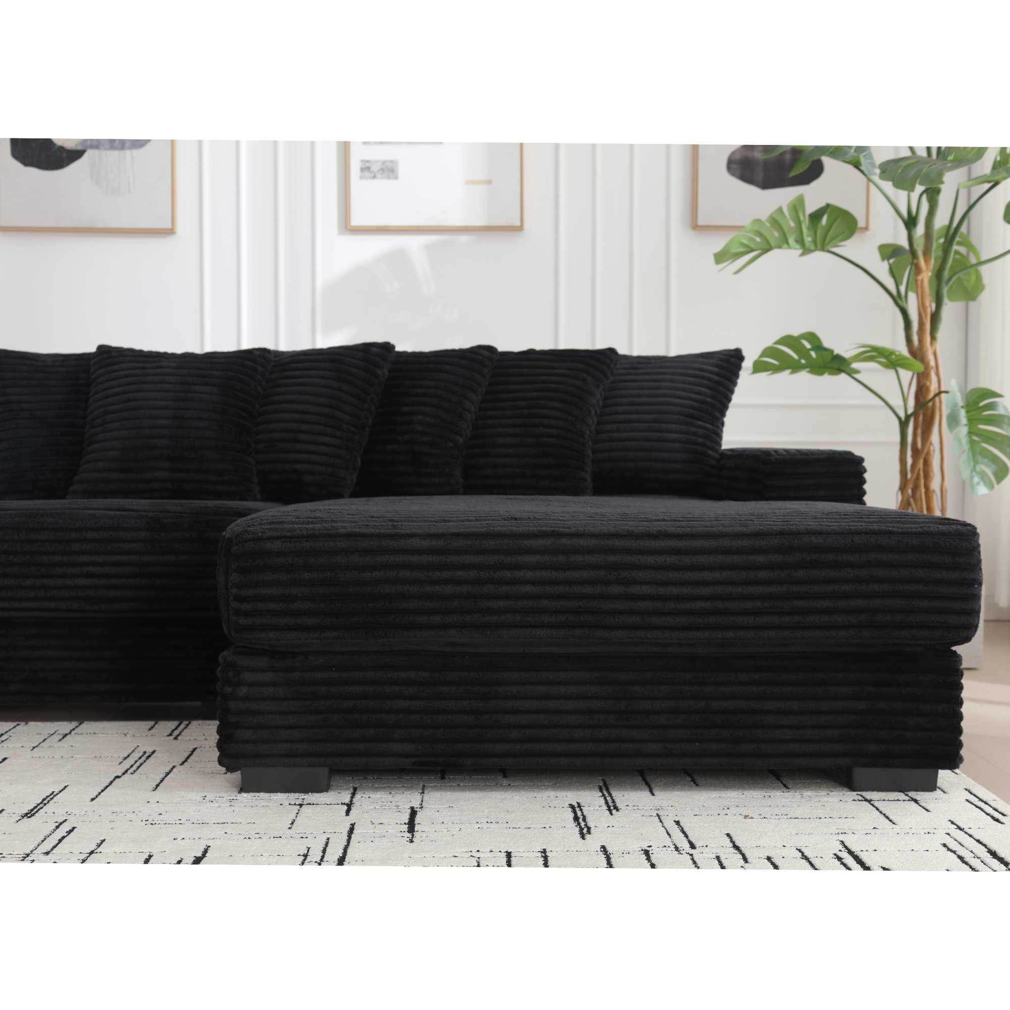 [NEW ARRIVED] [VIDEO PROVIDED] Oversized Two-Piece  Couches,  L Shaped Sofa, Corduroy, Right Chaise Daybed,with Armrests,Eight Throw Pillows,Corner Sofa,Easy To Assemble,  Black - Grand Goldman Shop