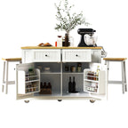 48 inch Kitchen Island with Drop Leaf,Power Outlet,Internal Storage Rack,Rolling Kitchen Storage Cart on 5 Wheels with 5 Open Side Racks for Kitchen,White (Old SKU N707P257057W)(Not Include Stools) - Grand Goldman Shop