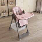 Adjustable Baby High Chair 0-6 Years – Portable Infant Feeding Seat with Safety Belt, Silent Lockable Wheels, Pink - Grand Goldman Shop