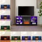 TV Stand Electric Fireplace TV Stand with Glass Shelves, 3D Fireplace TV Stand with LED Lights Wood with USB Charging Outlet Modern Television Table Center for TV up to 32-62' Black 58''W*15.4''D*24.6 - Grand Goldman Shop