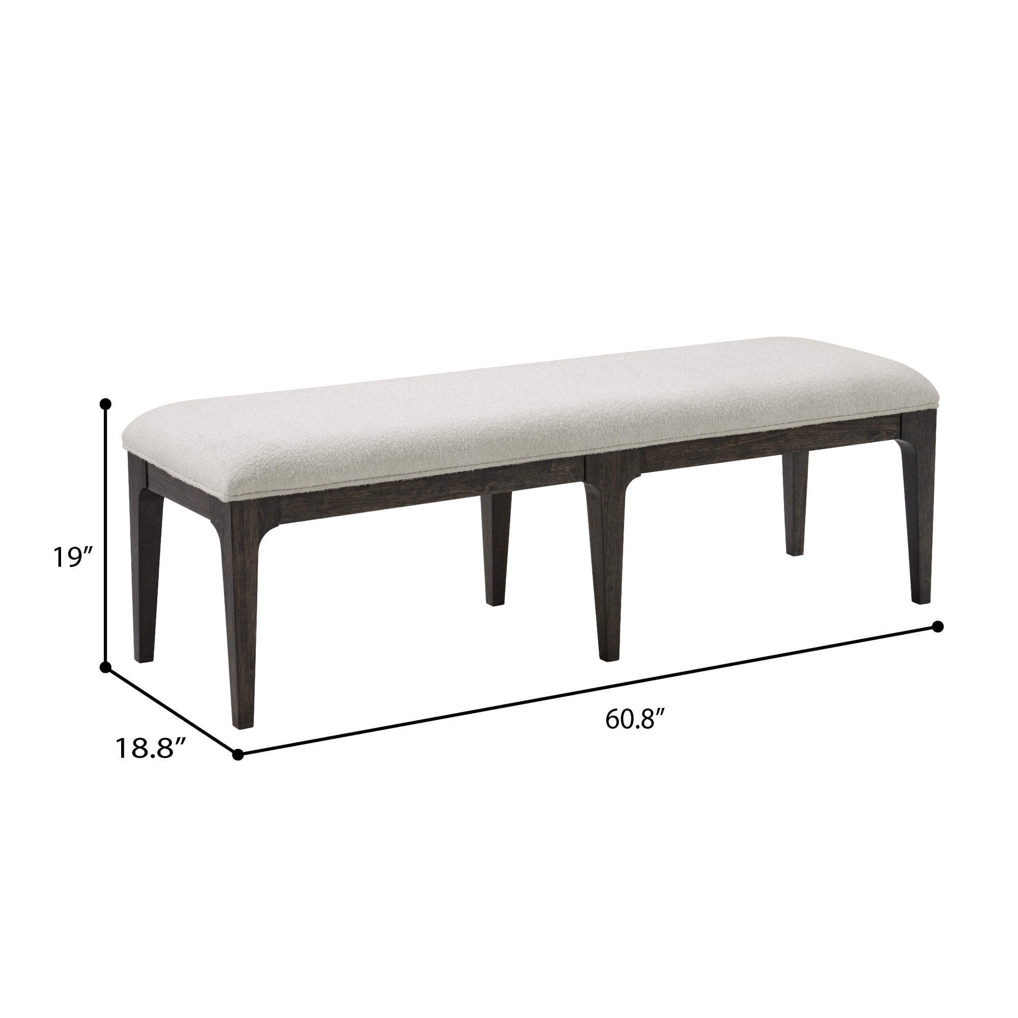 Brown Upholstered Bench with Cream Polyester Fabric, Wood Frame, 18.8' L x 60.8' W x 19.0' H - Grand Goldman Shop