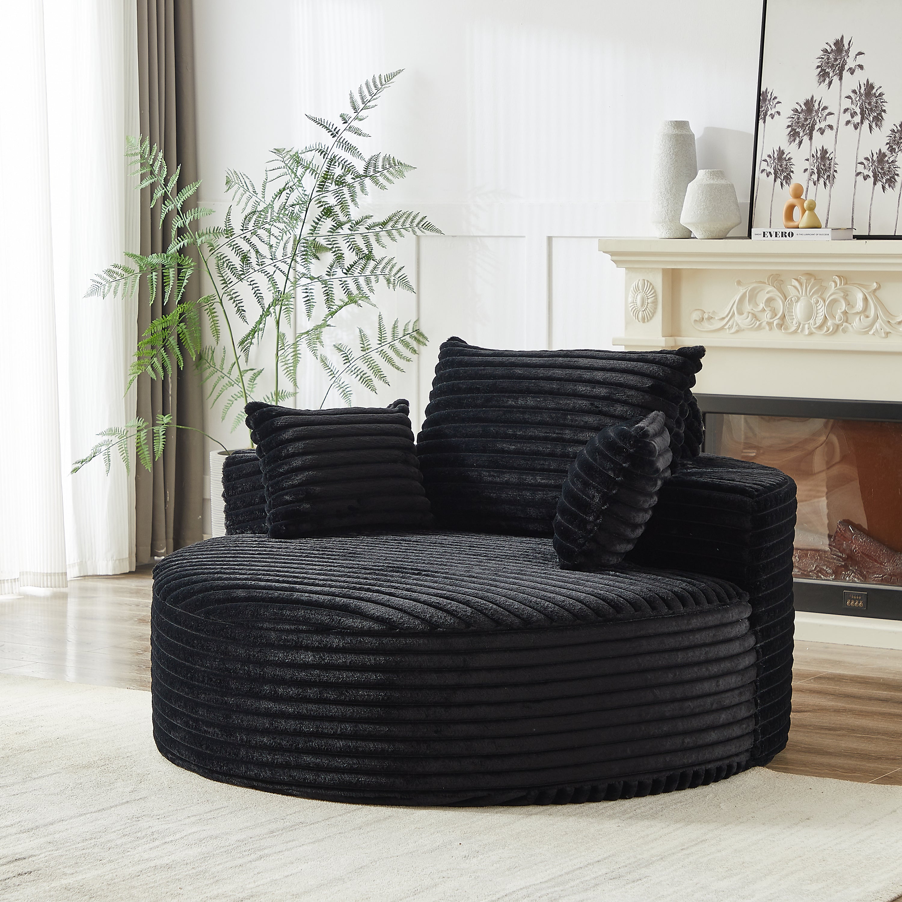 55'L Corduroy Sponge single sofa,No Assembly Required,Fluffy Modern Sleeper Chair for Living room, Bedroom, Lounge and Projection Room(Not a swivel chair.) - Grand Goldman Shop