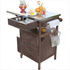 K&K 40.5' Outdoor Grill Cart with Stainless Steel Top, Solid Wood Outdoor Storage Cabinet with Drop Leaf, One Drawer, Towel Rack, Rolling Kitchen Cart with Lockable Wheels for Lawn Garden, Brown - Grand Goldman Shop