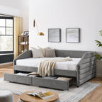 Upholstered Tufted Queen Size Daybed with Two Drawers Trundle, Linen Fabric, Grey, 88'x64.5'x34' - Grand Goldman Shop