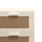 Rattan Nightstand with Wood Finish and 2 Faux Rattan Drawers, Antique Natural Color, Storage Side Table for Bedroom or Living Room - Grand Goldman Shop
