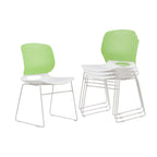 Modern Stacking Chairs Set of 4 in White+Blue or White+Green with Polypropylene Seat and Fiberglass Reinforced Back, 18.9 x 1