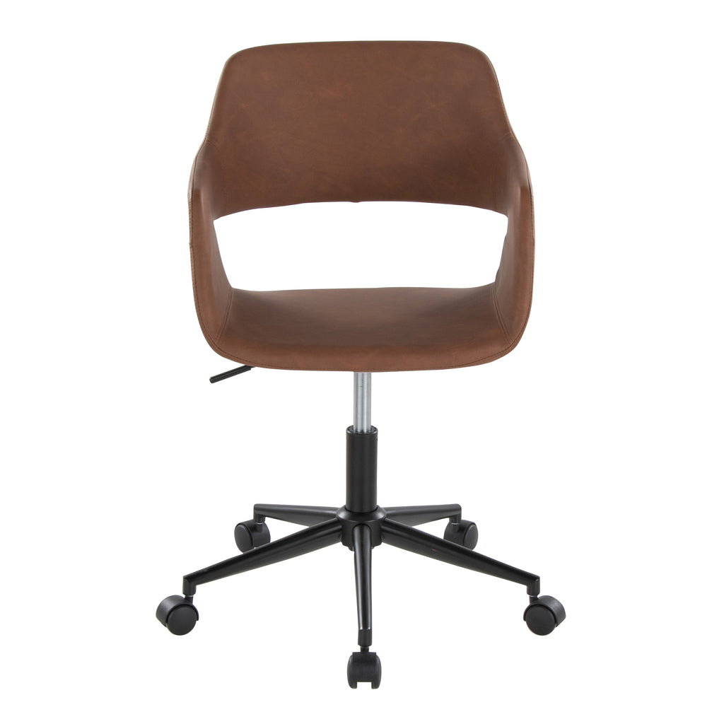 Contemporary Task Chair in Black Metal and Brown Faux Leather | Premium Home Decor - Grand Goldman