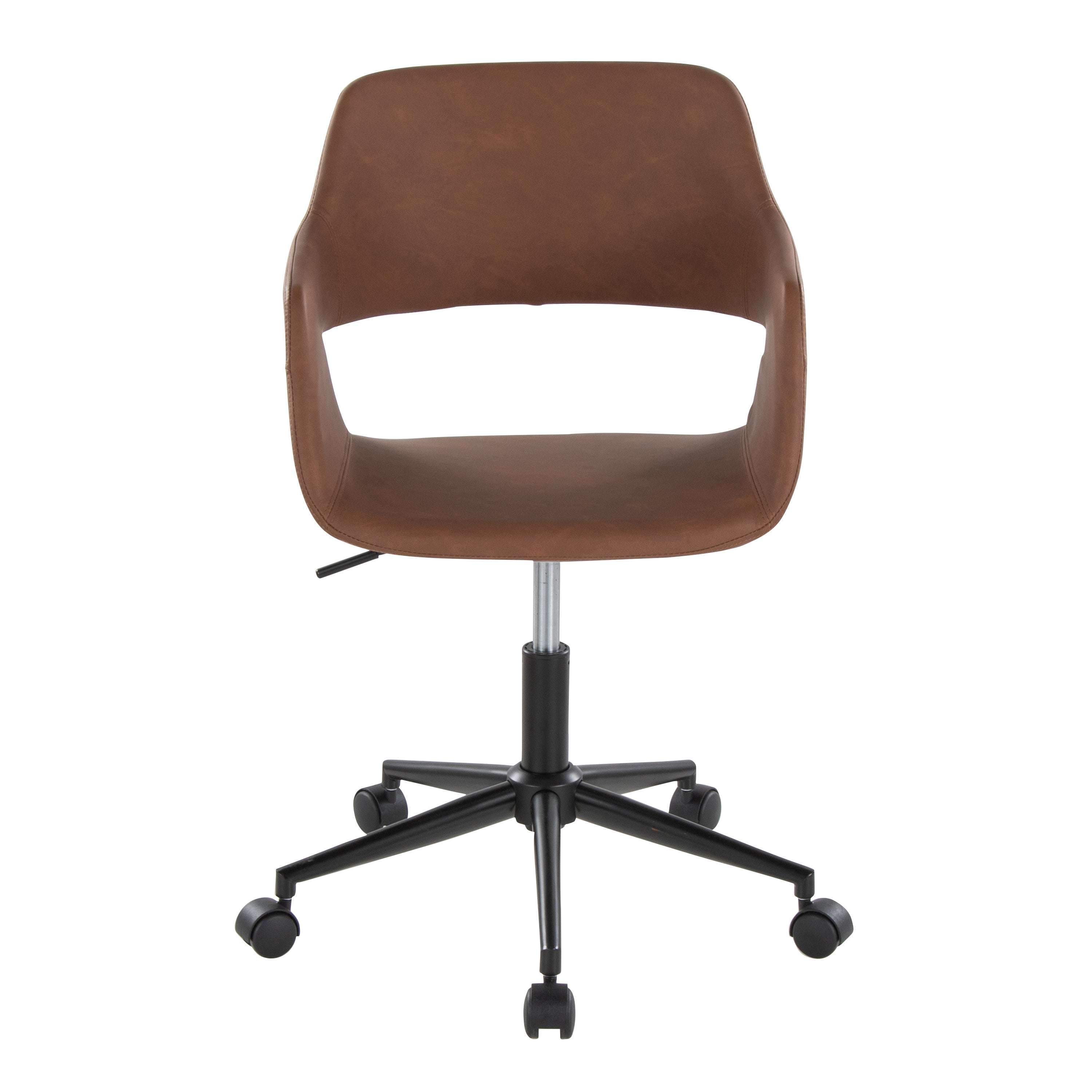 Contemporary Task Chair in Black Metal and Brown Faux Leather | Premium Home Decor - Grand Goldman